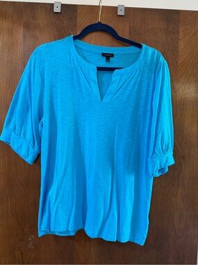 Talbots Women's Turquoise Split-Neck Short Sleeve Top